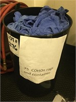 Black Trash Can with Approx (75) Cotton Rags