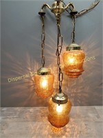 Vintage Three Globe Amber Glass Hanging Swag Lamp