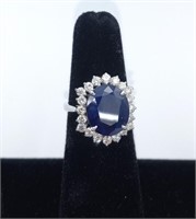 Lady Diana Blue Sapphire and Diamond Ring 14k Whit