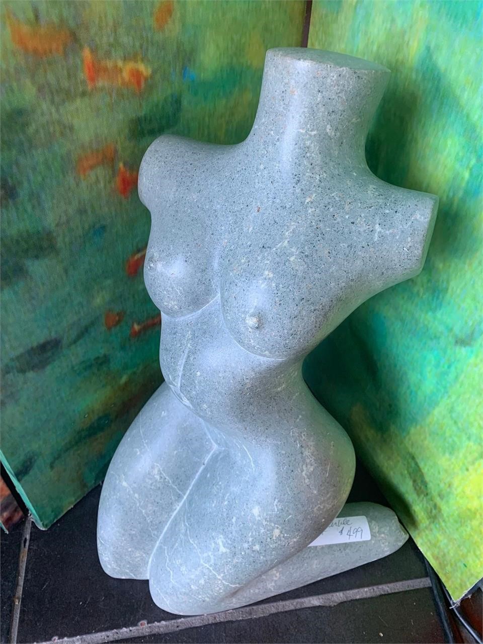 Modern Sculpture Green Marble Female Torso