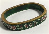 Floral Hinged Cloisonne Bangle Bracelet