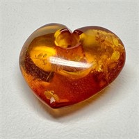 1" Amber Heart Bead/Pendant