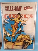 Sells & Gray 3-Ring Circus Poster Woman On Horse