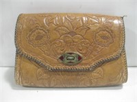 10"x 6.5"x 2" Hand Tooled Leather Pouch See Info
