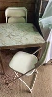 FOUR PLASTIC SAMPSONITE CHAIRS & CARD TABLE