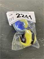 BAG OF 2 LARGER MARBLES--BLUE/ YELLOW, BRN/ YELLOW