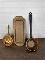 Copper Ladle, Tray and Pan