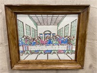 Embroidered ‘Last Supper’ in nice wood frame