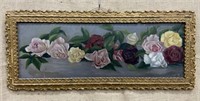 Rose painting on board in gilded frame approx