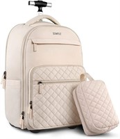 ZOMFELT Rolling Backpack for Women, Beige, 17.3