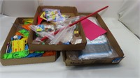 3 flats of kids trinket toys and educational items