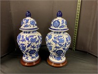 Porcelain Blue Bombay Chinoiserie Temple Jar X 2
