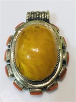 Vintage Large Tibetan Silver Pendant Dome Shape