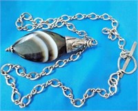 VINTAGE STERLING SILVER NECKLACE LARGE JASPER