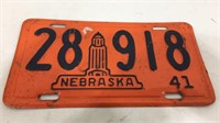 1941 Nebraska license plate.  Very nice