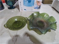 INDIANA HARVEST GLASS GREEN CENTERPIECE BOWL & BOW
