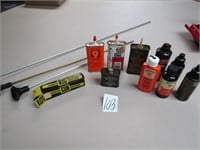 HOUSEHOLD & GUN OIL TINS, CLEANING RODS, MORE