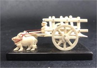 Vtg 1950s Hand Carved Ivory Ox Cart