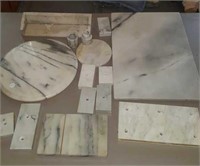 Pieces of marble, cutting boards, bases, round