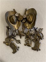 Ladies Vintage Brass Cowboy Hat Earrings Clip