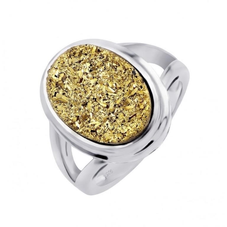 Sterling Silver Rhodium Plated Gold Center Ring