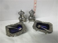SET OF SILVER PLATE SALTER'S & PAIR SHAKERS