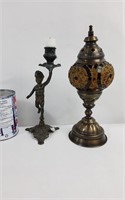 Bougeoir  Art Nouveau en métal + lampe style maroc