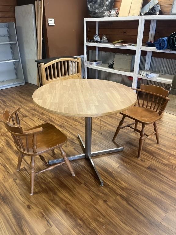 Round Top Pedestal Table & 2 Wooden Chairs