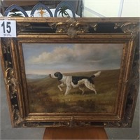 Very Ornate Framed Oil Painting of Bird Dog
