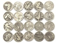 20 Silver Quarters, SLQ, Washington US Coins