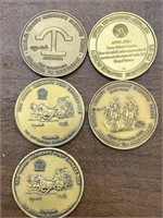 Five Commemorative Coins/Tokens
