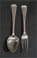 VICTORIAN STERLING SILVER FORK & SPOON PAIR