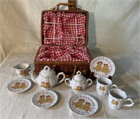 Delton Porcelain Child’s Tea Set w/ Wicker Basket
