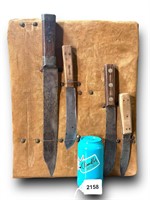 Vtg. Knives on Handcrafted Storage Board