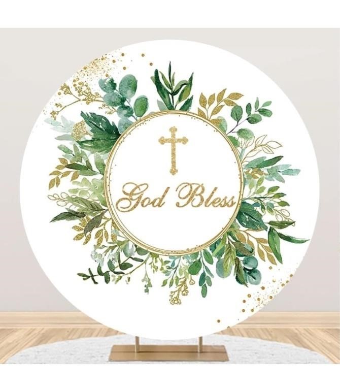 Leowefowa God Bless Baptism Round Backdrop