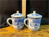 VINTAGE ASIAN CHINESE BLUE & WHITE TEA CUPS