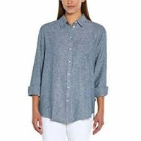Gap Women's LG Linen Blend Shirt, Blue Large