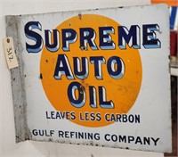 "Supreme Oil" Porcelain Double-Sided Flange Sign