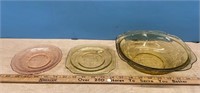 3 Pieces of Depression Glass Dishware (1 Pink, 2