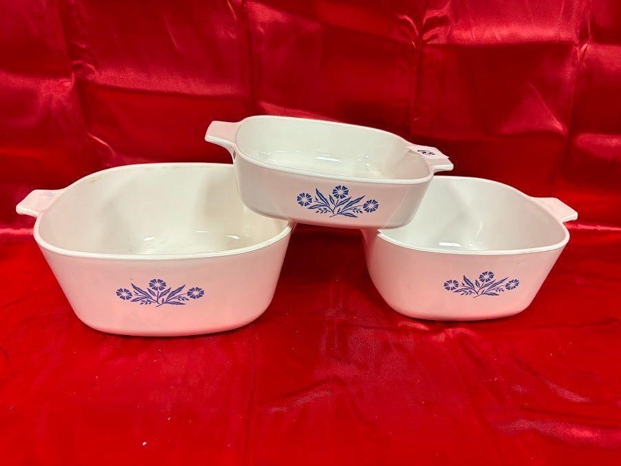 VTG Corning ware dishes, no lids, QTY 3