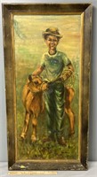 Boy & Calf Oil Painting on Canvas