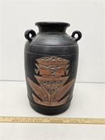 Large Pottery Vase/Vessel w Aztec Design- 17"
