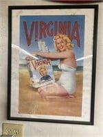 Framed Virginia cigarettes sign