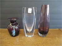 3 Unsigned Art Glass Vases