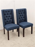 2 BLUE FABRIC CHAIRS WITH TUFTED BACKS