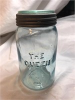 Vintage 'The Queen' Mason Jar Blue W/Lid