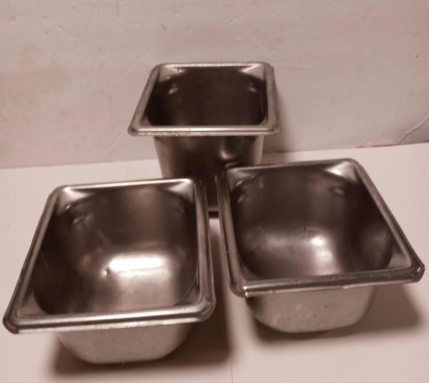 3 Stainless Steel 1/6 restaurant safe pans