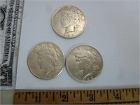 3 Peace Silver Dollars - 1922, 1922 D, 1922 S