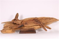 Handcarved Running Rabbit made of Driftwood,