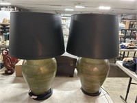 2-GREEN AND BLACK TABLE LAMPS